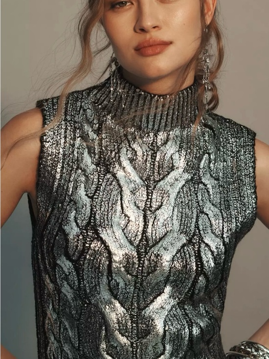 Anthropologie Sweaters - Anthropologie Pilcro Cabled Foil Muscle Tank Sweater NWT Large